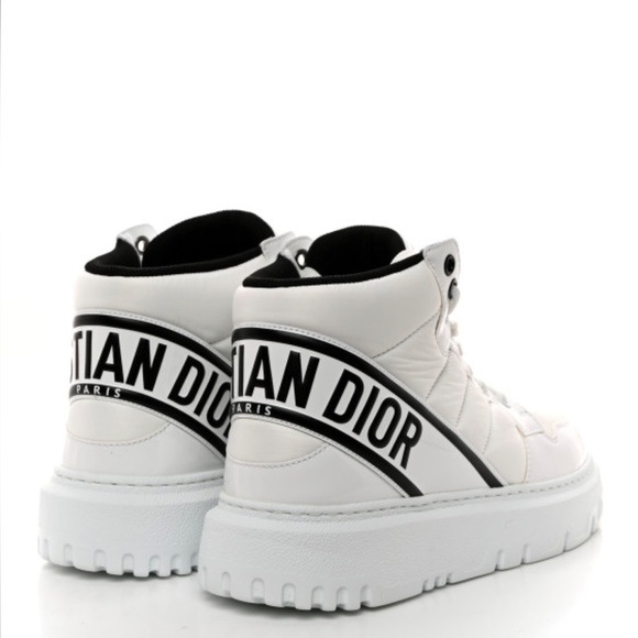 CHRISTIAN DIOR Nylon Fabric Womens D-Player High Top Sneakers White & Black - Picture 3 of 15